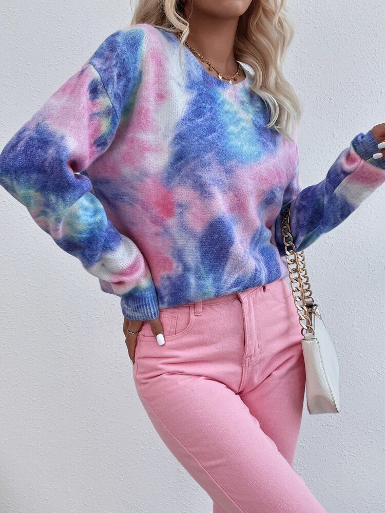 Tie Dye Drop Shoulder Sweater | SHEIN