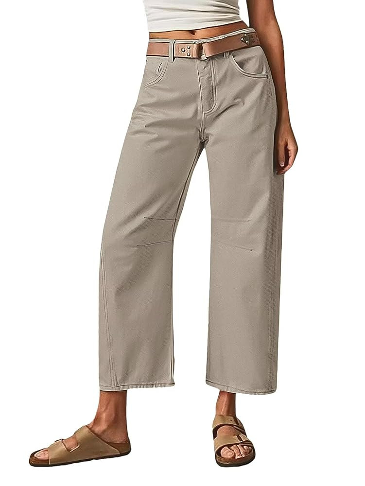 Flamingals Women’s Mid Waist Crop Straight Leg Jeans Solid Stitch Detail Casual Fashion Trendy ... | Amazon (US)