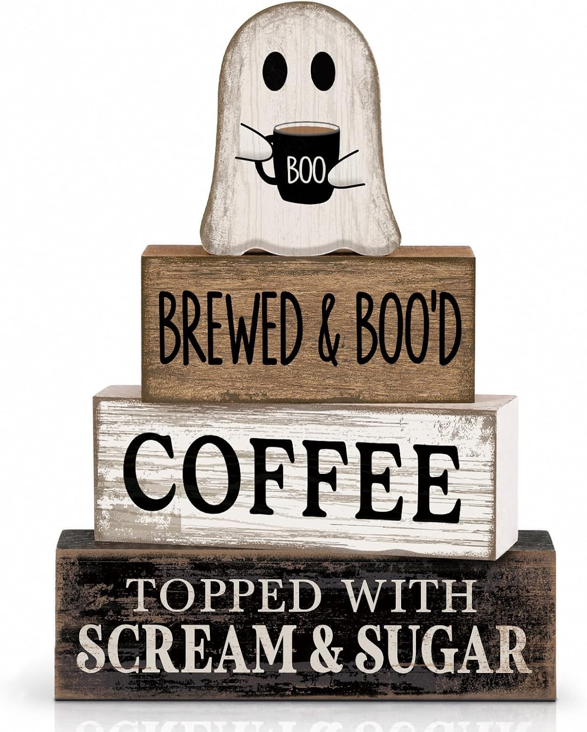 Lineshading 4 Pcs Halloween Ghost Blocks, Wooden Coffee Farmhouse Decor | Amazon (US)