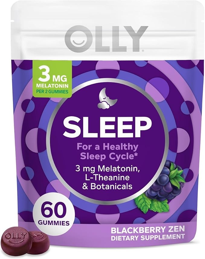 OLLY Sleep Gummy, 3 mg Melatonin, L-Theanine, Chamomile, and Lemon Balm Extracts, Blackberry Flav... | Amazon (US)