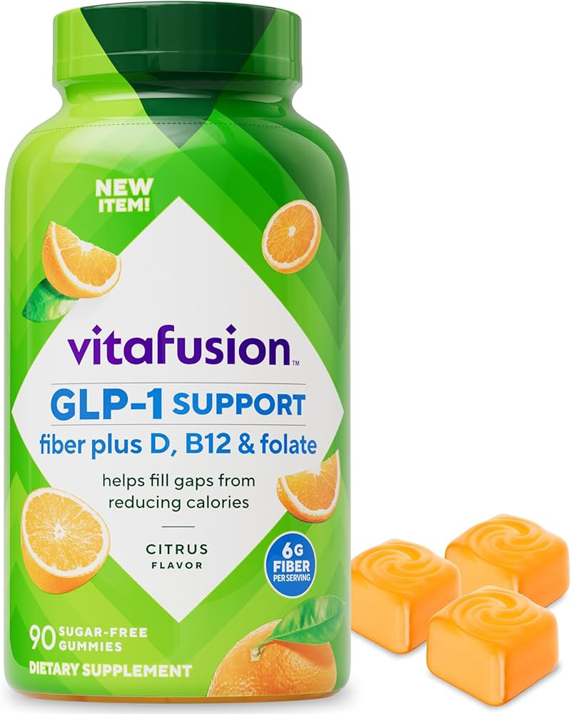Vitafusion GLP-1 Support Fiber Plus Vitamins D, B12 and Folate Gummy Vitamins, Citrus Flavor, Sug... | Amazon (US)