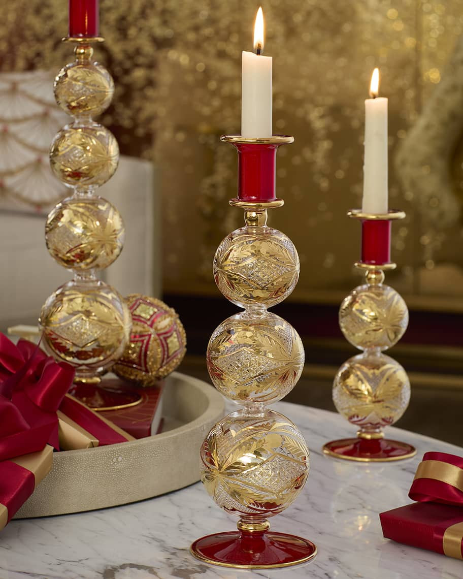 Neiman Marcus 11.6" Red and Gold-Tone Candle Holder | Neiman Marcus