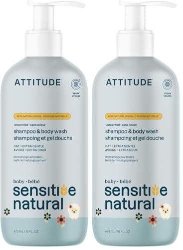 ATTITUDE 2-in-1 Shampoo and Body Wash for Baby,EWG Verified,Plant- and Mineral-Based Ingredients,Vegan-and Cruelty-Free Products for Sensitive Skin,Unscented,16 Fl Oz,(Pack of 2) | Amazon (US)