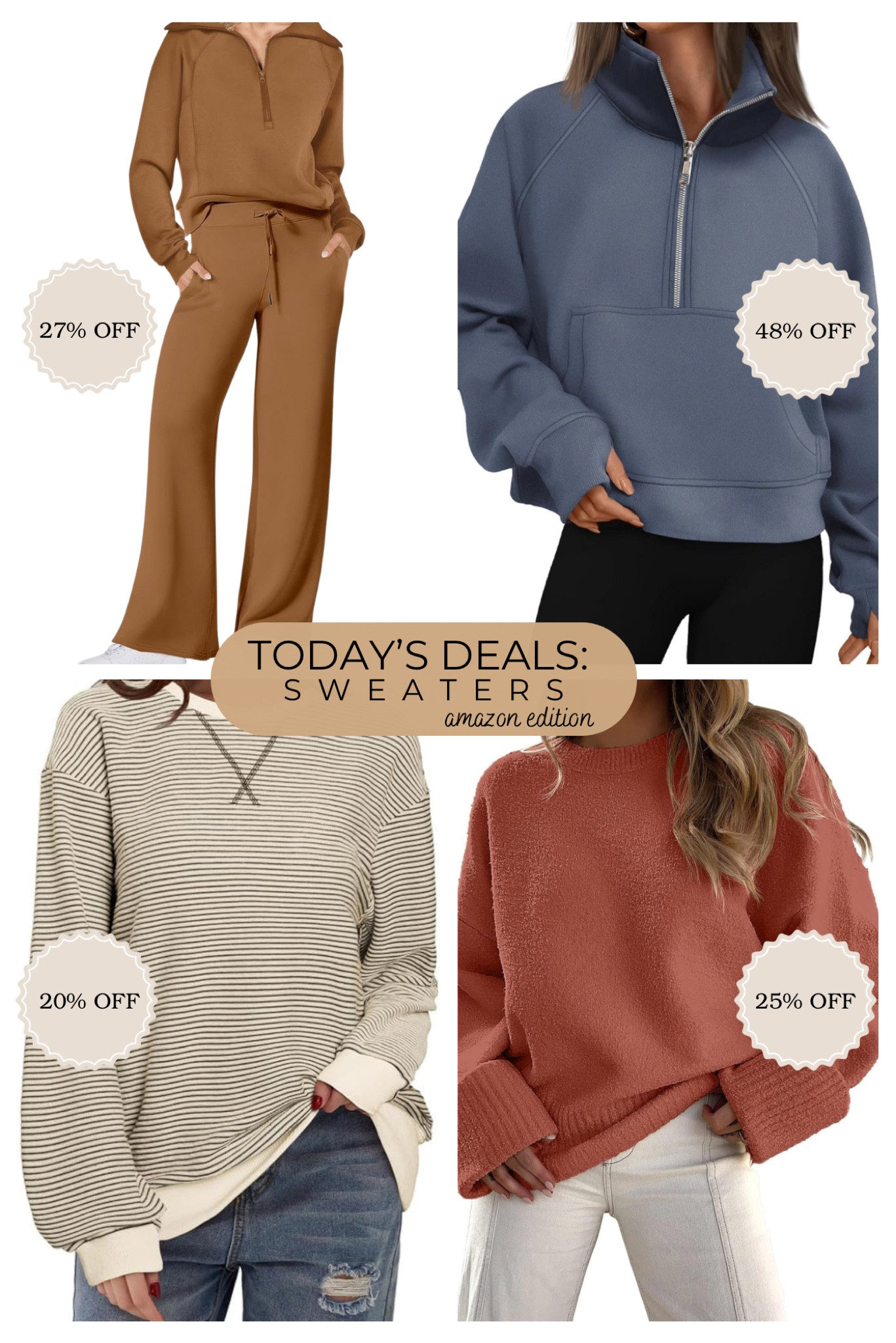 today's deals: sweaters, Amazon edition!! You can do so much with these- make it casual by dressing them down or dress it up. All of these are amazing options and have great limited deals!

#midsize #amazonfinds #deals #sales #salealert #amazondeals #sweaters #casualchic #falloutfits #fallfashion #curvy #findsunder50


#LTKMidsize #LTKFindsUnder50 #LTKSaleAlert