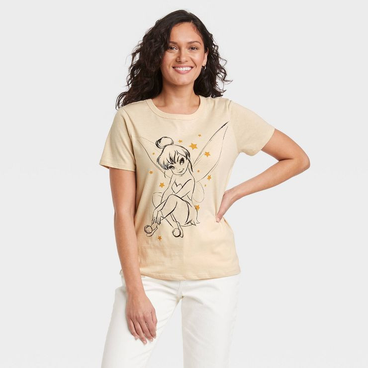 Women's Disney Tinkerbell Short Sleeve Graphic T-Shirt - Tan | Target