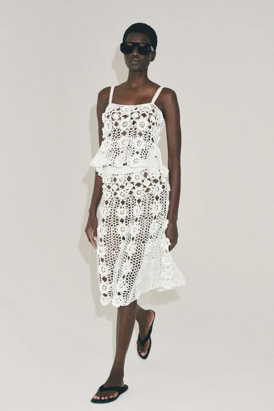 CROCHET FLORAL KNIT MIDI SKIRT | Zara US