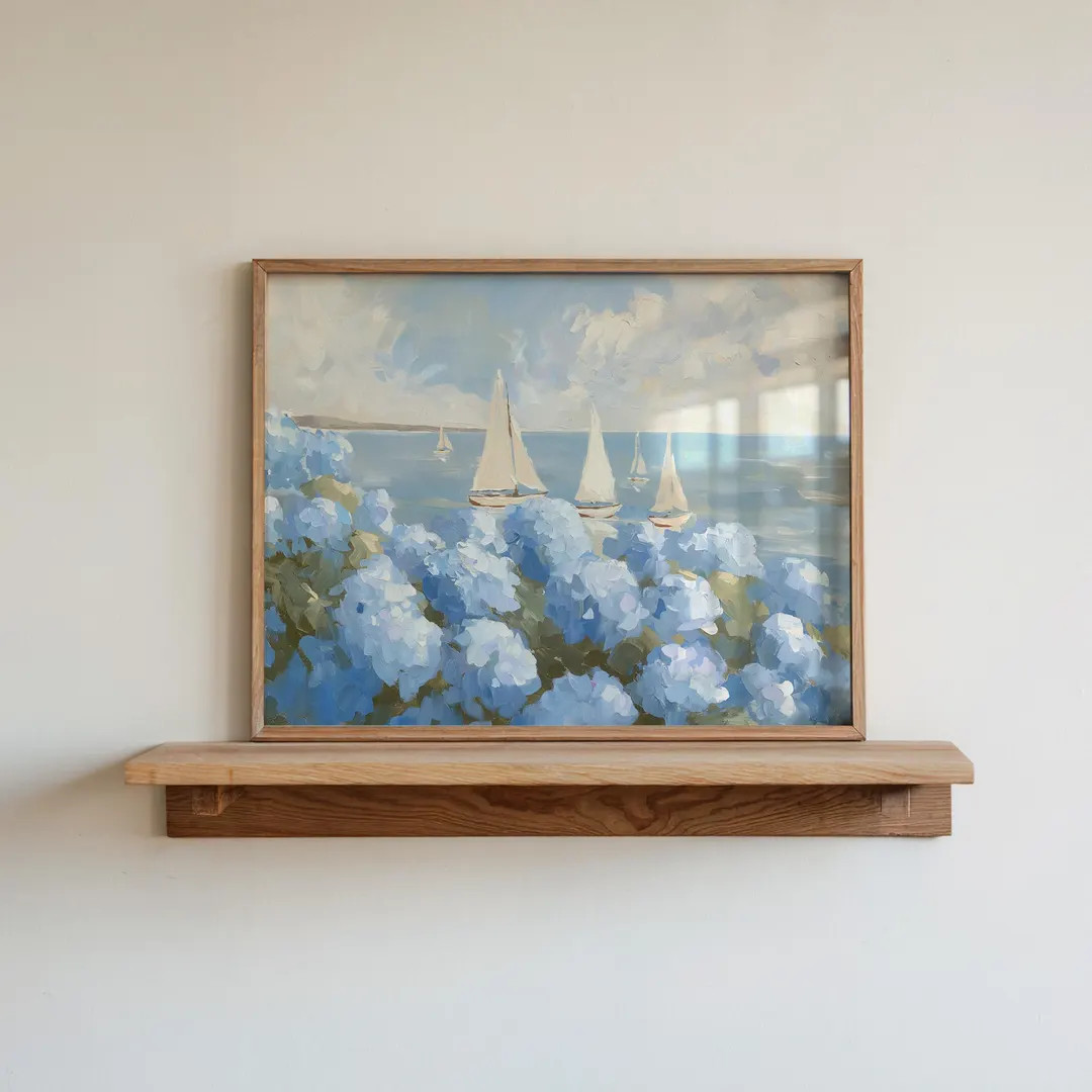 3 Sailboats Painting | Coastal Wall Art | Coastal Granddaughter Decor | Blue Hydrangeas Print | K... | Etsy (US)