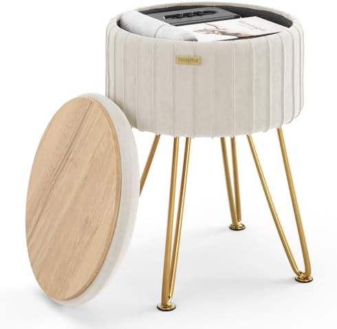STORAGEBUD Round Ottoman with Storage, Pleated Velvet Storage Ottoman, Foot Stool Ottomans, Makeu... | Amazon (US)