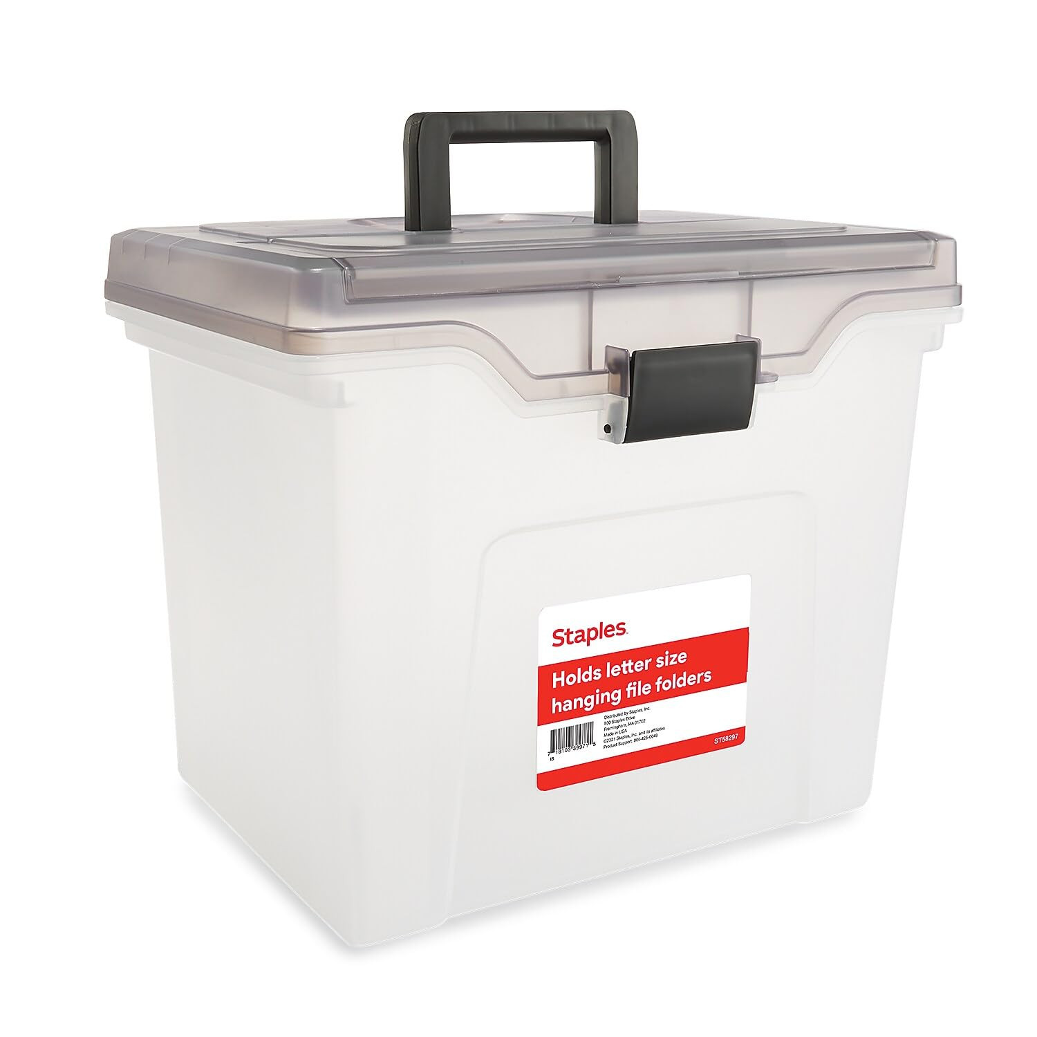 STAPLES File Box - Portable Letter-Size Storage Tote with Lid, Handle, Organizer Tray, Clear Plastic Filing Bin | Amazon (US)