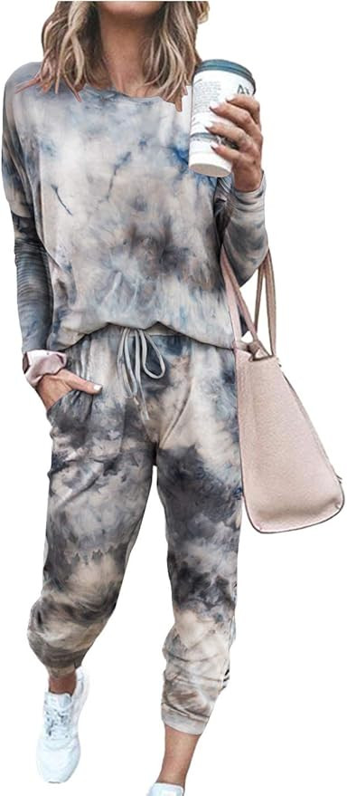 PRETTYGARDEN Women’s Solid Color Two Piece Outfit Long Sleeve Crewneck Pullover Tops And Long P... | Amazon (US)