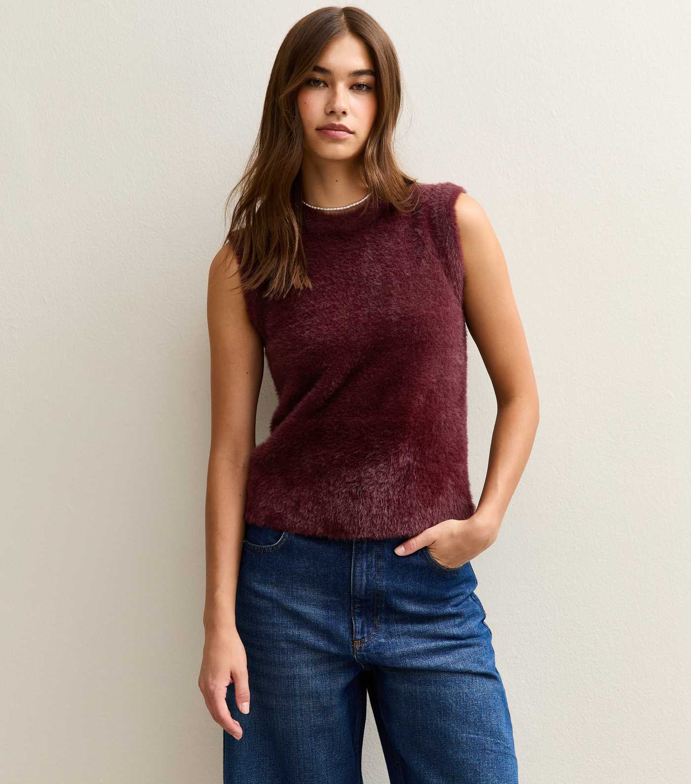 Burgundy Fluffy Knit Tank Top | New Look | New Look (UK)