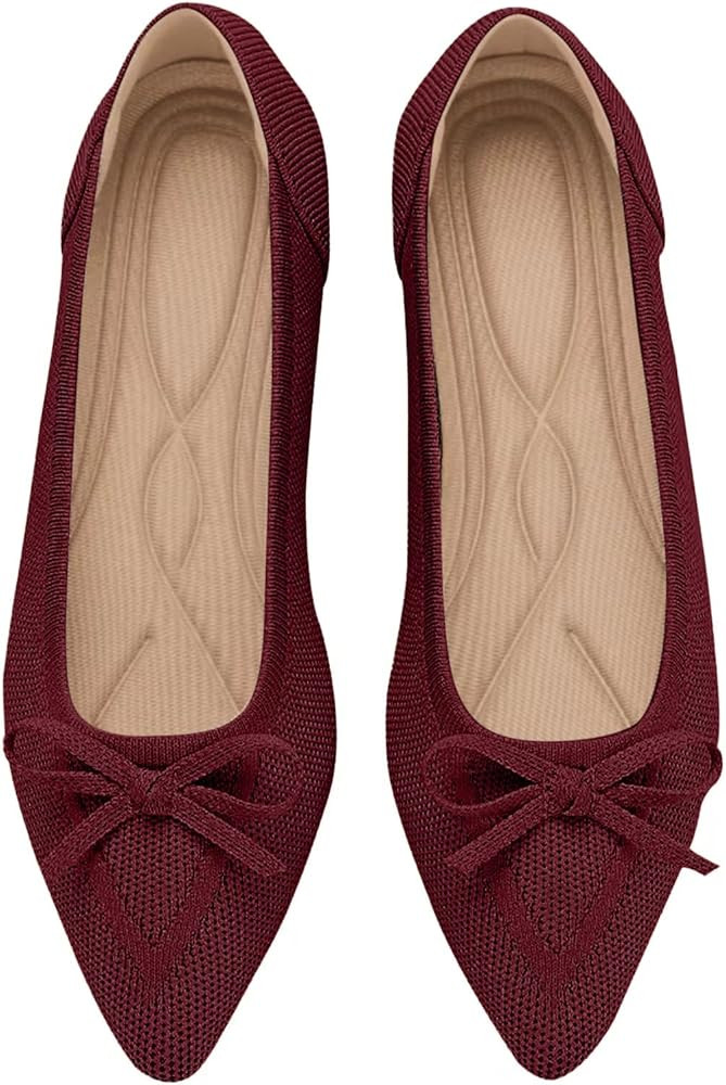 Women's Flats Pointed Toe Bow Knit Ballet Shoes Comfortable Dressy Mesh Slip On Flat | Amazon (US)