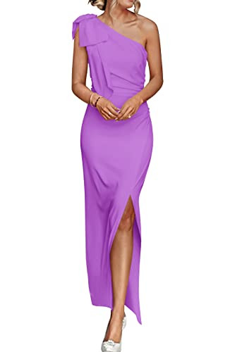PRETTYGARDEN Women's Summer One Shoulder Long Formal Dresses Sleeveless Ruched Bodycon Wedding Gu... | Amazon (US)