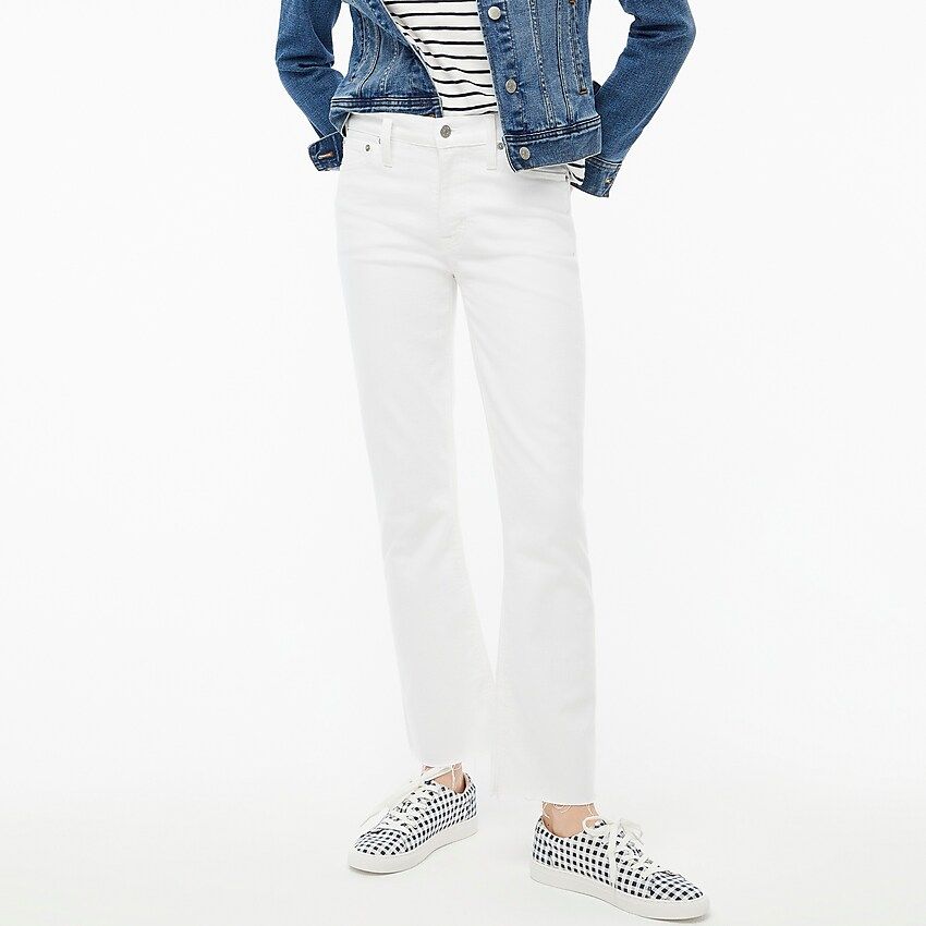High-rise flare crop jean with cut hem in white | J.Crew Factory
