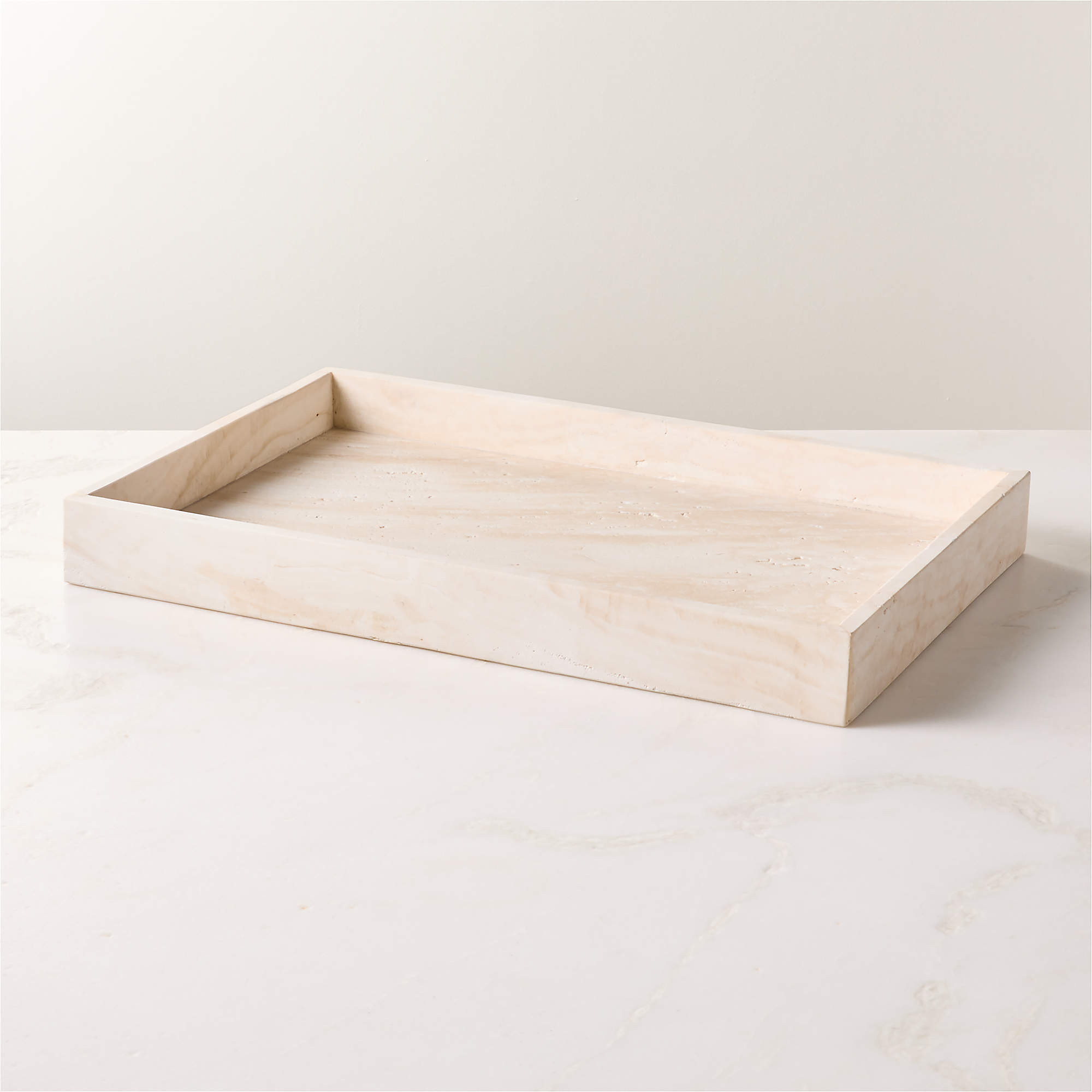 Stack Rectangular Modern White Travertine ServingTray + Reviews | CB2 | CB2