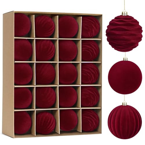 Waipfaru 20Pcs Velvet Ornaments for Christmas Tree, 2.36 Inch Burgundy Red Velvet Christmas Ornaments Balls Set, Shatterproof Flocked Hanging Ornament for Xmas Tree Wreath Garland Home Decor | Amazon (US)