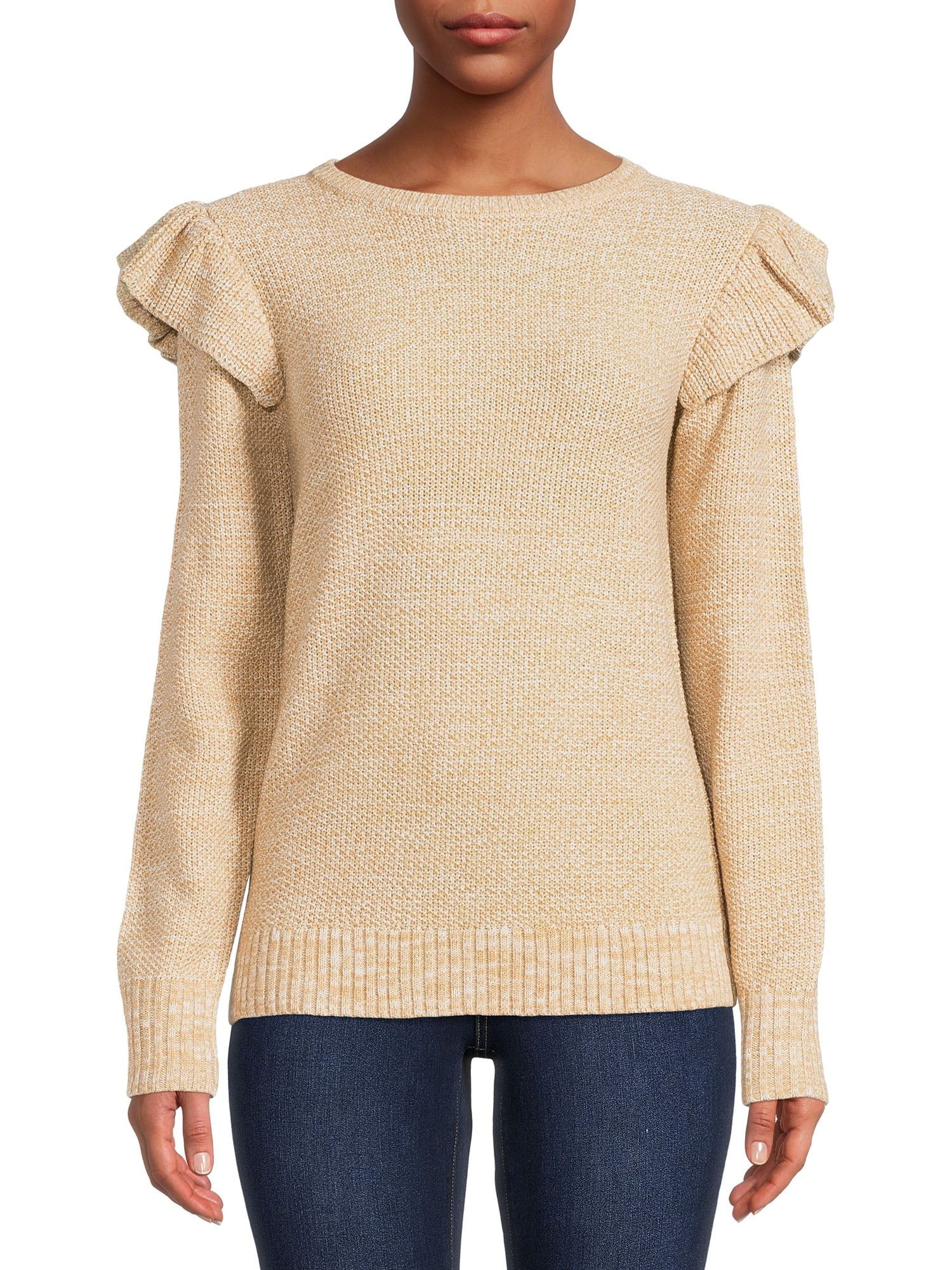 Time and Tru Women's Long Sleeve Ruffle Sweater, Lightweight - Walmart.com | Walmart (US)