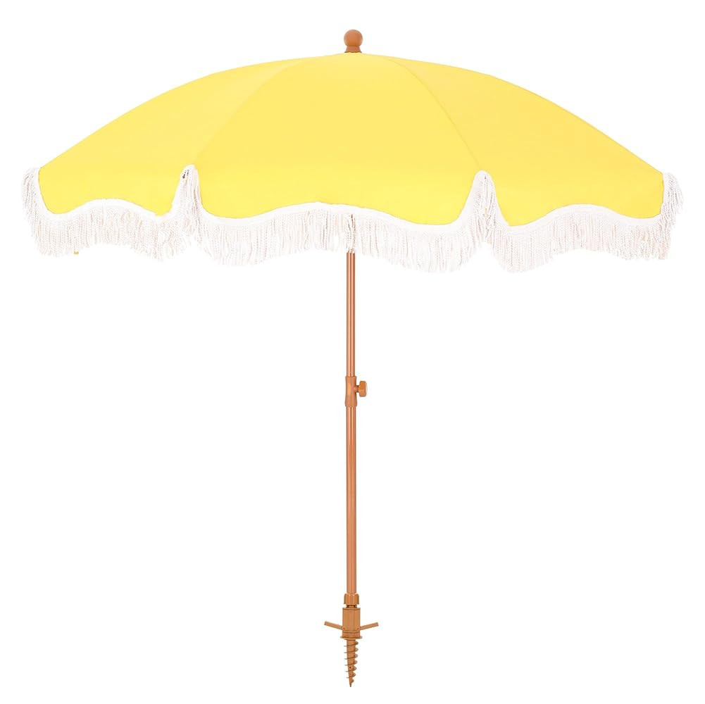 HERA'S PALACE 7ft Heavy Duty Beach Umbrella with Sand Anchor, Fringe Umbrella for Sand, UV 50+, P... | Amazon (US)