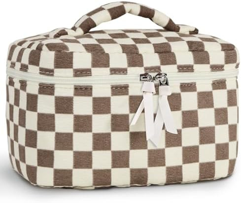 Prite Corduroy Makeup Bag Quilted Makeup Bag Large Floral Cosmetic Bag for Women Cute Travel Toil... | Amazon (US)