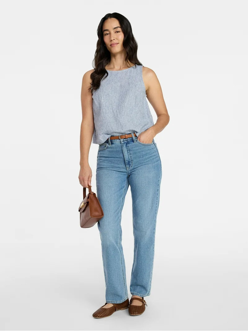 Time and Tru Women's High Rise Straight Leg Jeans, 30" Inseam Regular, Sizes 0-20, 10S-16S | Walmart (US)