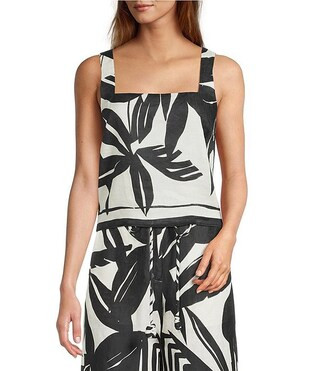Antonio Melani Brandy Palm Printed Linen Square Neck Sleeveless Coordinating Blouse | Dillard's | Dillard's