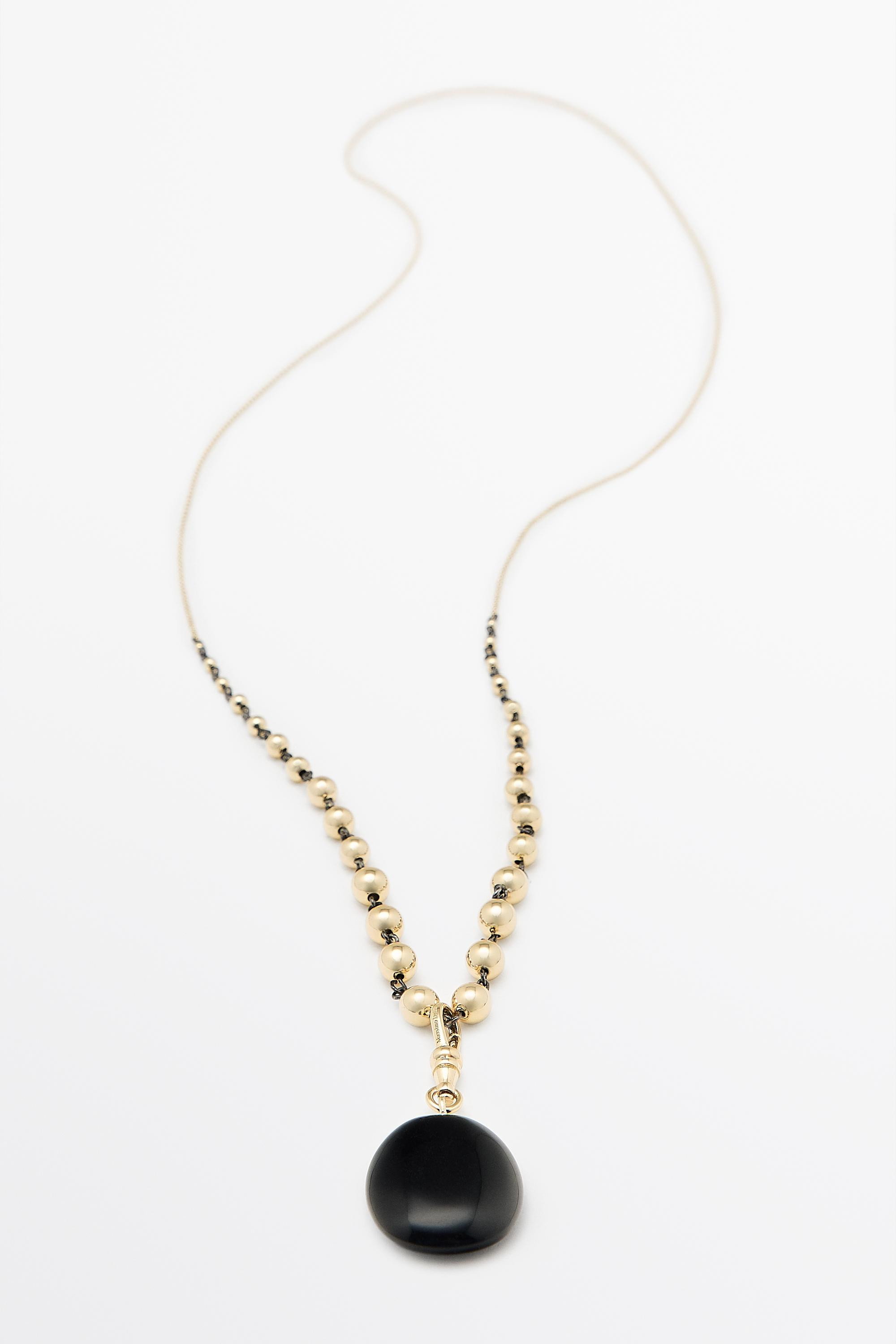 Beaded chain necklace with onyx piece | Massimo Dutti US