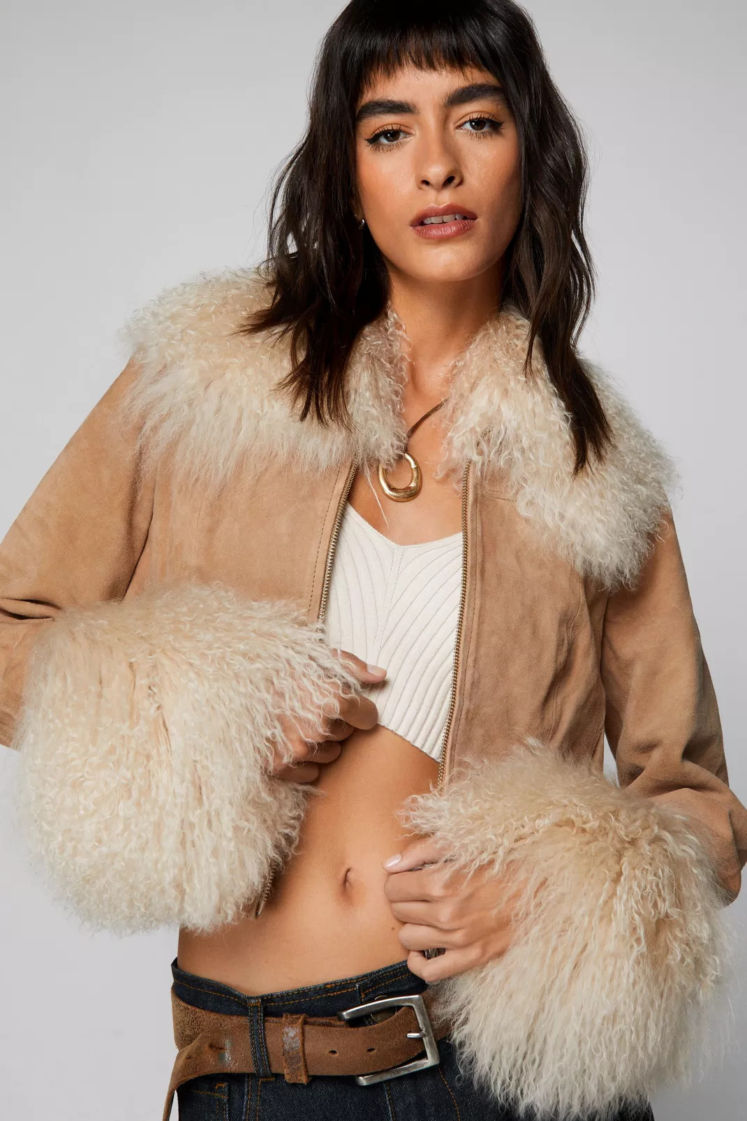 Premium Suede Cropped Shearling Jacket | Nasty Gal US
