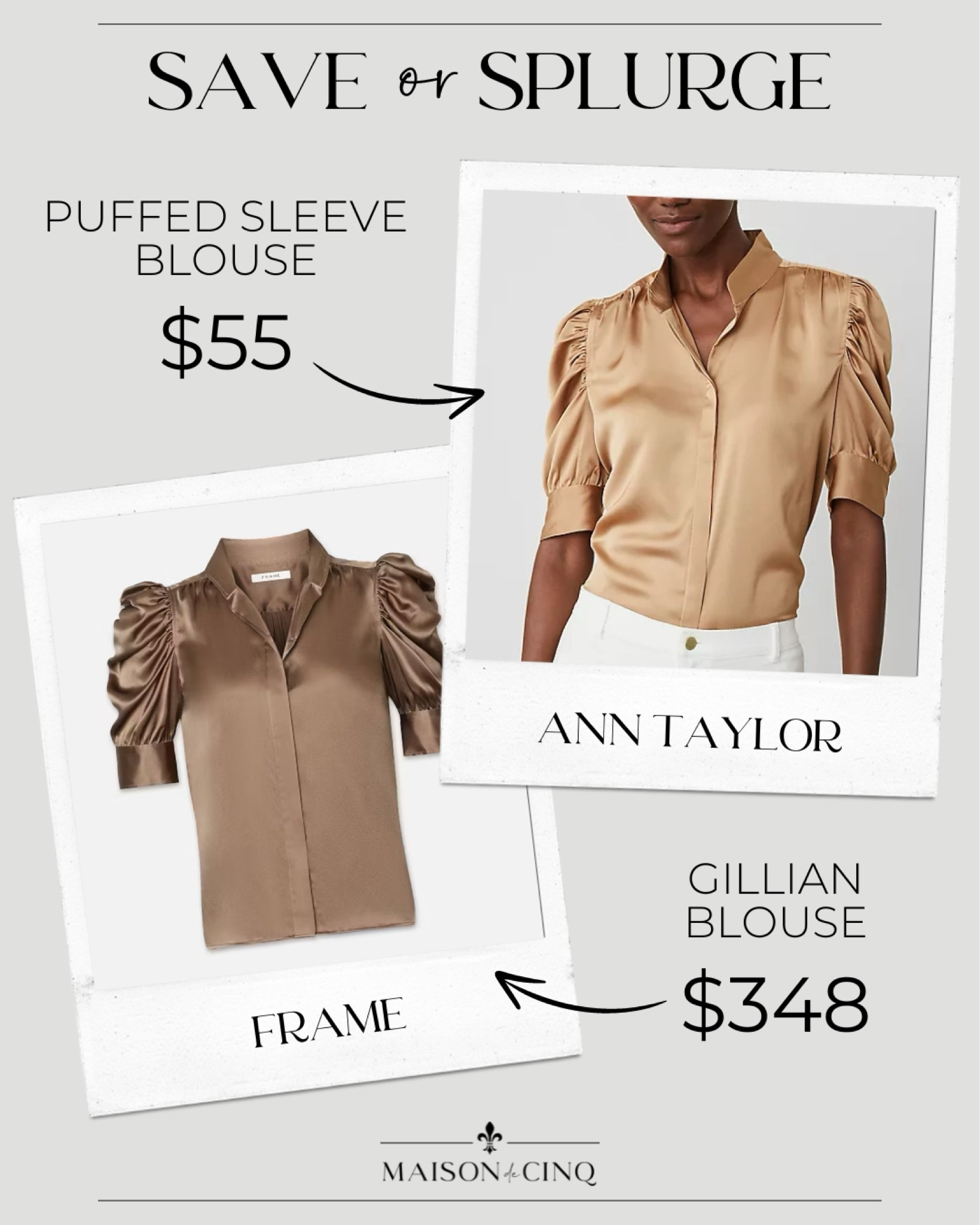You guys know I love a good dupe and this one is amazing! This puffed sleeve blouse looks exactly like the pricey Frame version for a fraction of the price!!

Fall outfit, fall blouse, top, date night outfit, work outfit 

#LTKFindsUnder100 #LTKOver40