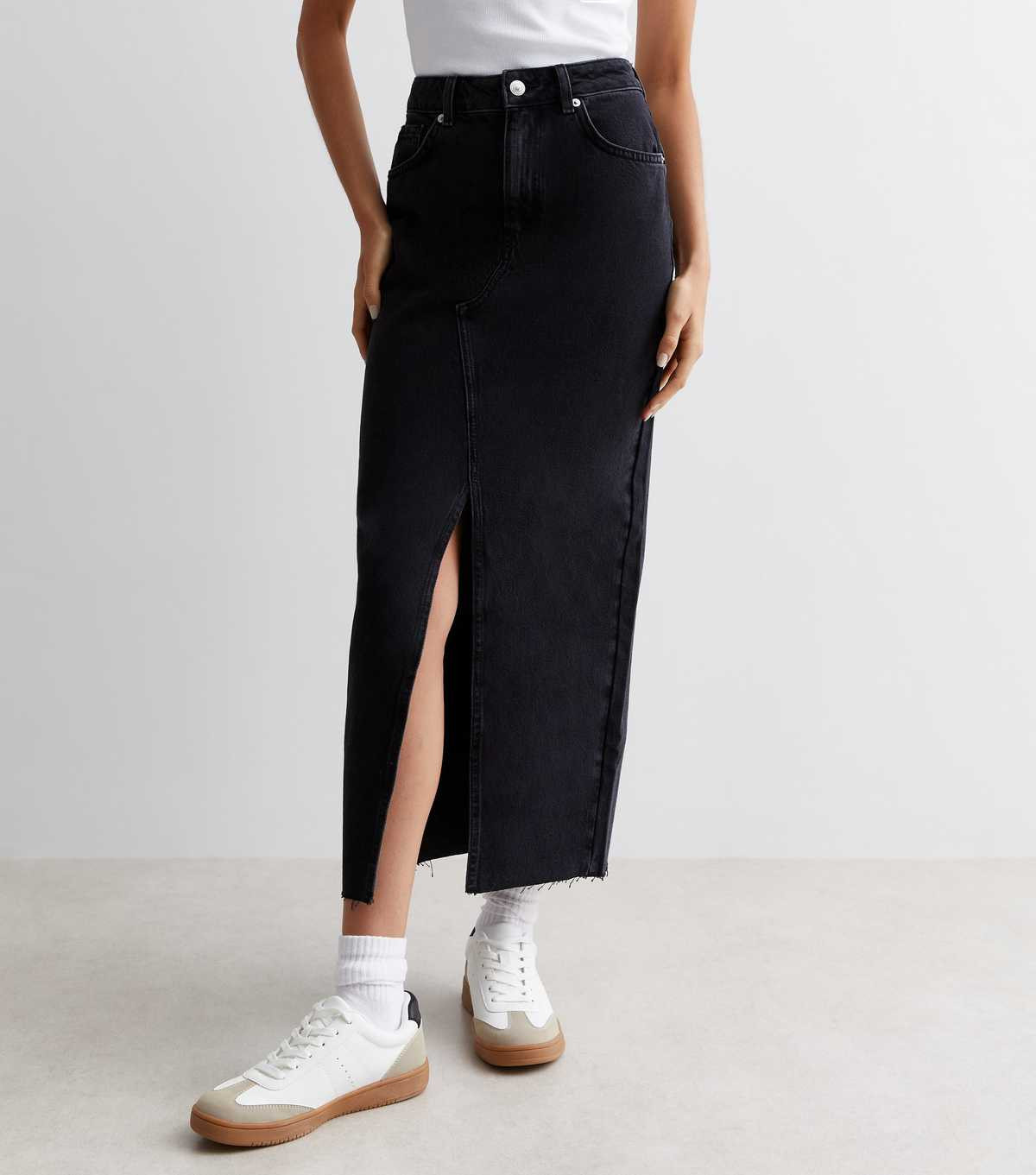 Black Denim High Waist Split Hem Midi Skirt | New Look | New Look (UK)