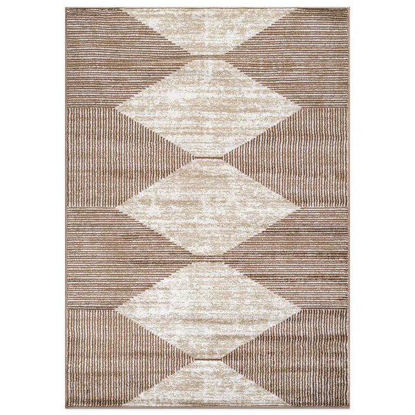 Beige Brown Geometric Stripe Area Rug | Wayfair North America
