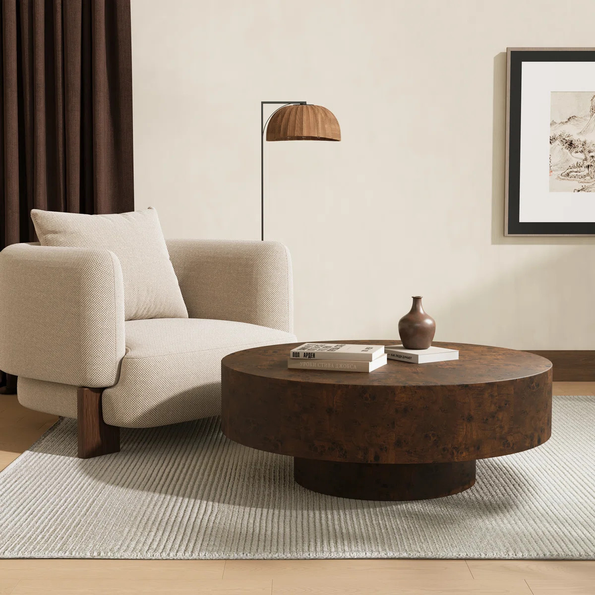 31.5" & 35" Round Solid Wood Burl Coffee Table – Unique Natural Swirl Patterns, Curved Elegant ... | Wayfair North America