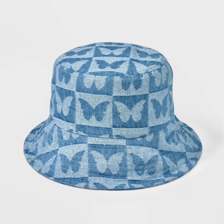 Girls' Denim Butterfly Bucket Hat - art class™ Blue | Target