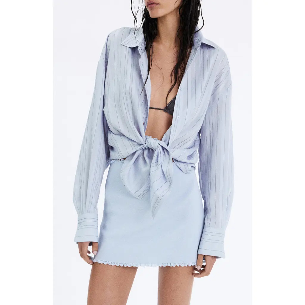 MANGO Oversize Stripe Button-Up Shirt in Blue at Nordstrom, Size 4 | Nordstrom