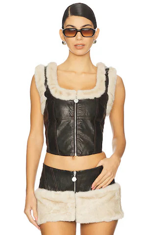 OW Collection Kendra Top With Faux Fur Trim in Distressed Black from Revolve.com | Revolve Clothing (Global)