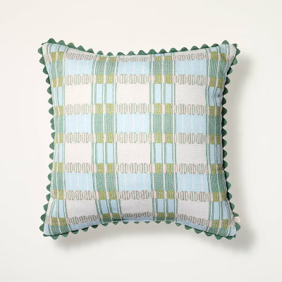 18"x18" Modern Plaid with Scallop Trim Indoor/Outdoor Square Throw Pillow Cool Tones - Hearth & Hand™ with Magnolia | Target