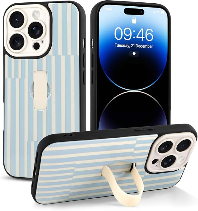 Compatible with iPhone 14 Pro Max Case with Finger Hand Strap Kickstand, Trendy Striped Phone Cas... | Amazon (US)