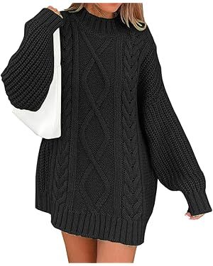 LILLUSORY Women's Crewneck Oversized Sweater Dress 2023 Fall Cable Knit Long Sleeve Chunky Casual... | Amazon (US)