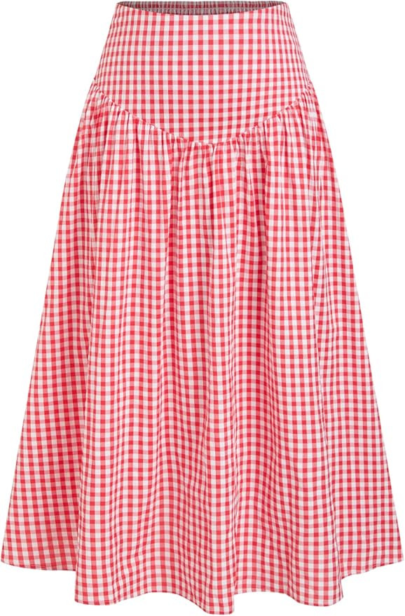 CIDER Gingham Maxi Skirts for Women A Line High Waist Long Plaid Skirt Summer Beach Vacation Outf... | Amazon (US)