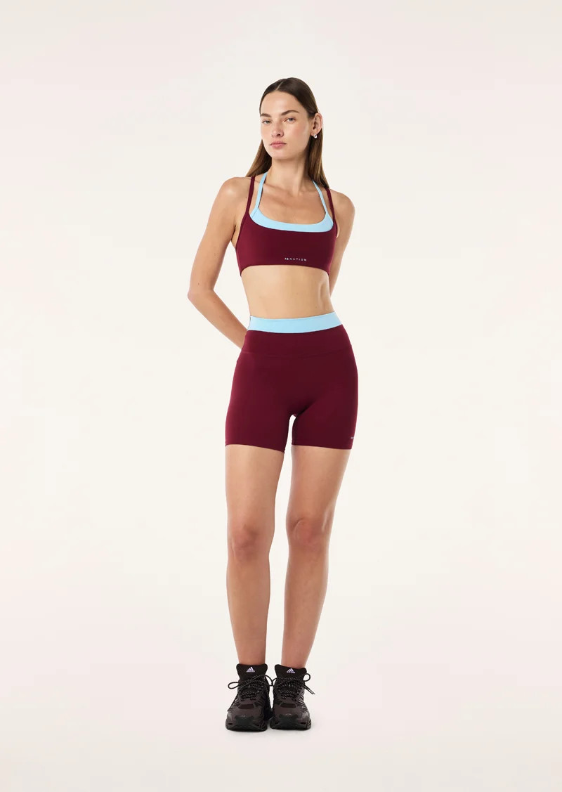 LUMINA 5" BIKE SHORT IN BURGUNDY & SKY BLUE | P.E Nation AU