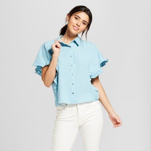 Women's Ruffle Sleeve Button-Down Shirt - Universal Thread™ | Target