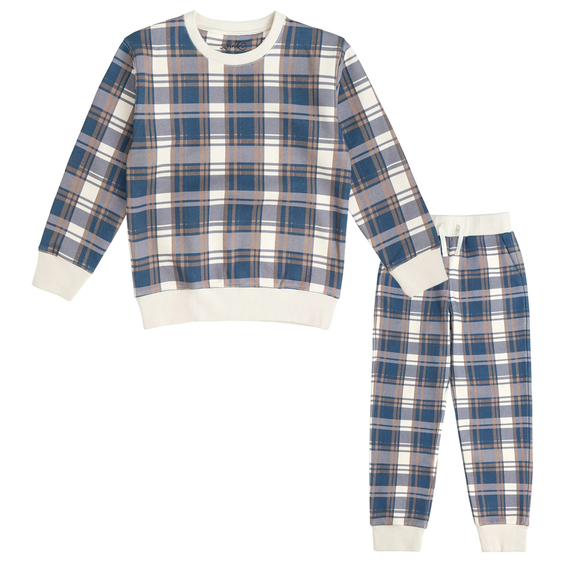 Navy Plaid Sweatshirt & Jogger Set | Sweet Wink