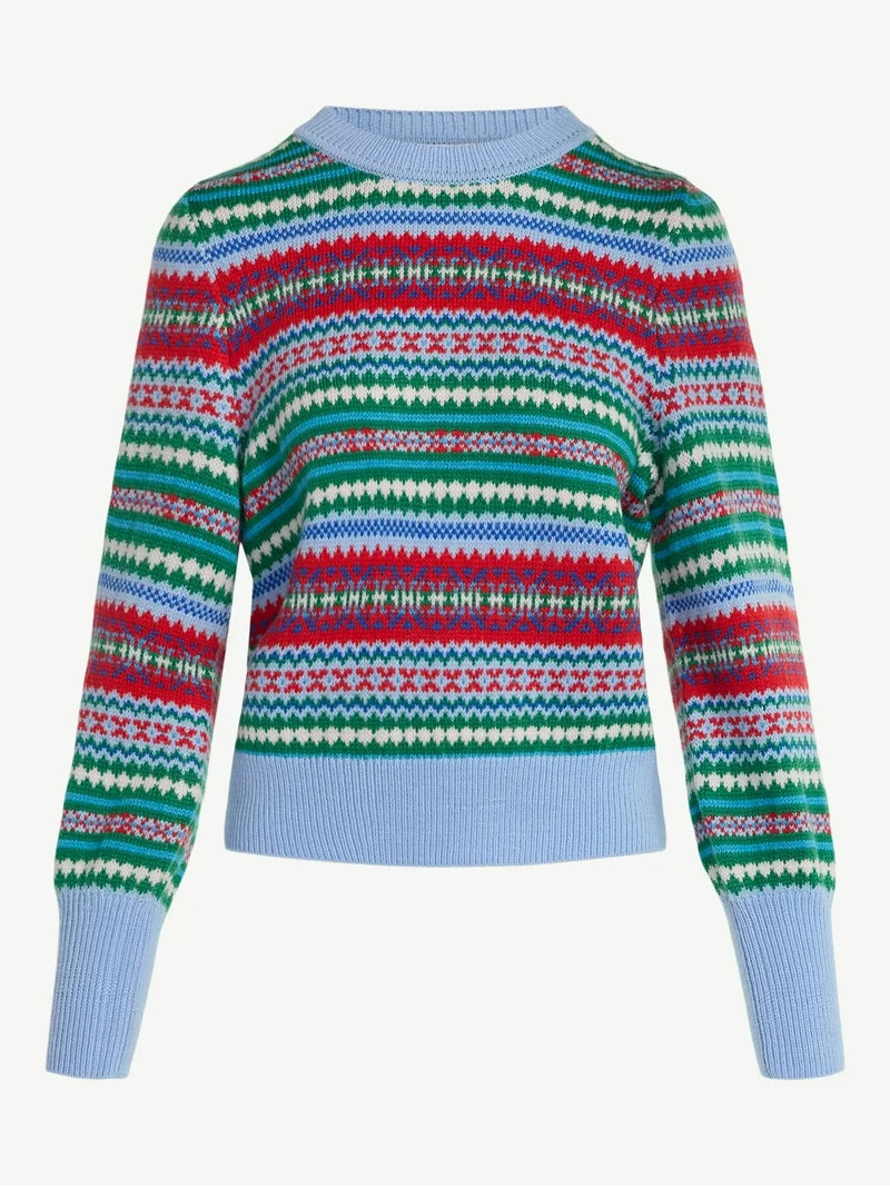 Free Assembly Women's and Women’s Plus Fair Isle Pullover Sweater with Tall Cuffs, Midweight, S... | Walmart (US)