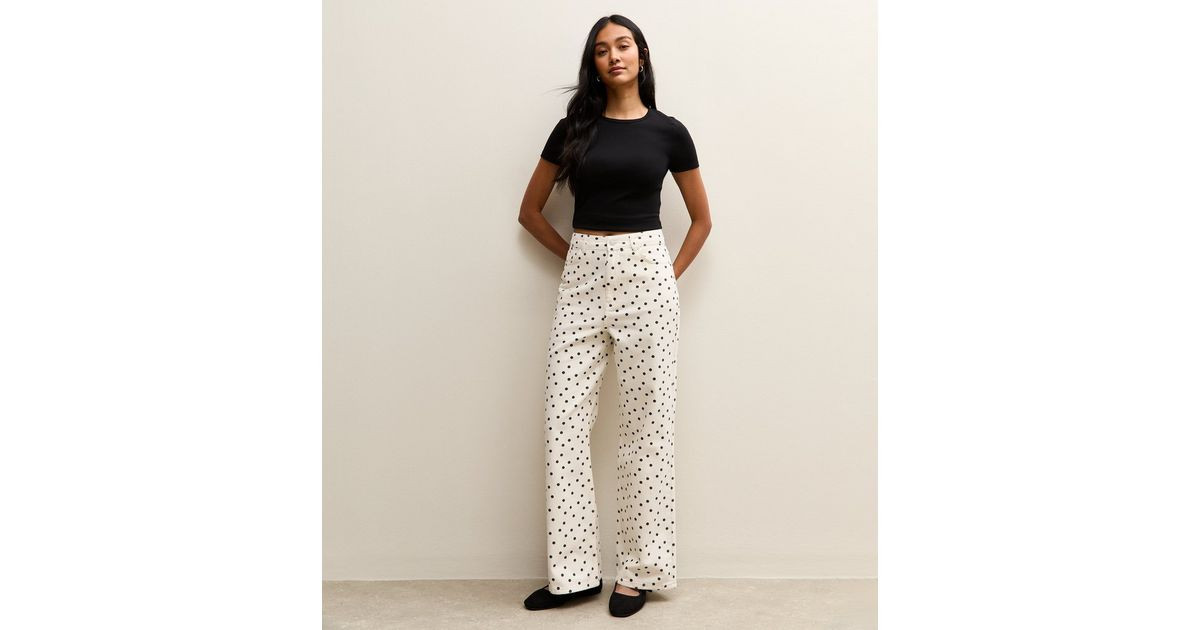 White Denim Polka Dot Wide Leg Jeans | New Look | New Look (UK)