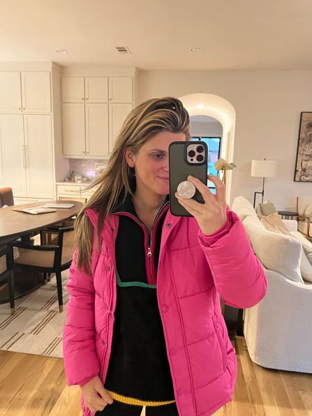 Cold weather look. Jacket under $50 (wearing size S). Neon piped half zip (wearing size XS)