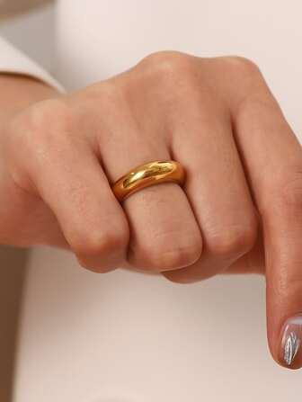 1pc Klassiek Minimalistisch 18k Verguld Roestvrij Stalen Vingerring Dames Waterdicht Gestapeld Al... | SHEIN