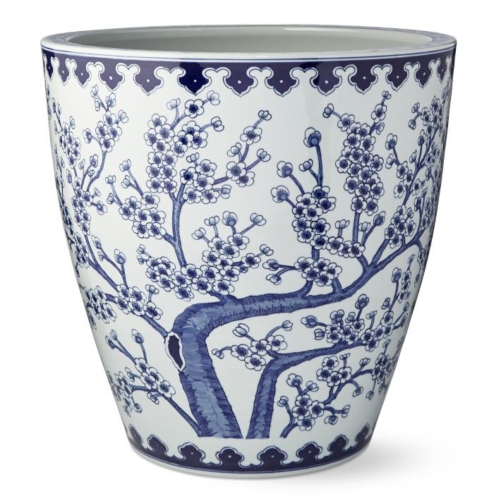 Blue and White Ceramic Outdoor Planter, Cherry Blossom | Williams-Sonoma