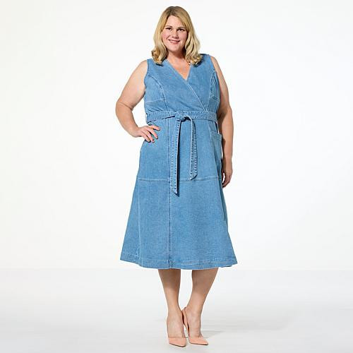 G by Giuliana Sleeveless Denim Midi Dress - Blue - Size 2X | HSN