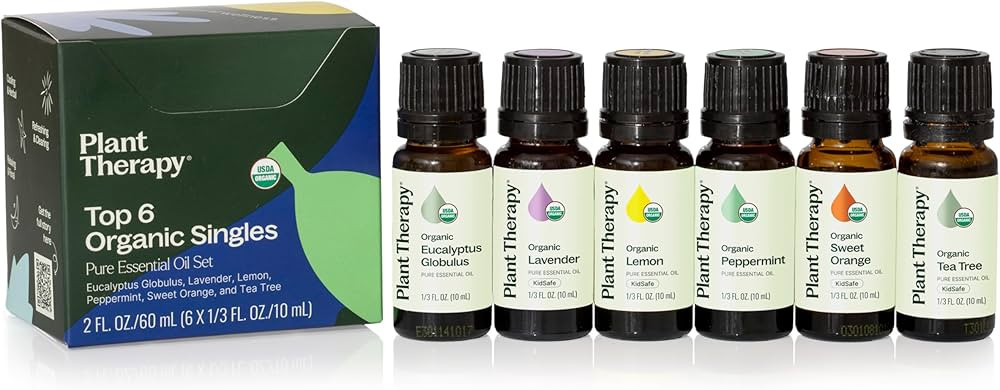 Plant Therapy Top 6 USDA Organic Essential Oil Set - Lavender, Peppermint, Eucalyptus, Lemon, Tea... | Amazon (US)