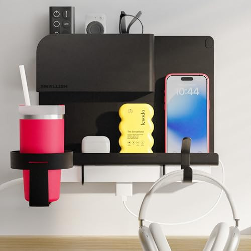 WallShelfie Bedside Wall Organizer & Dorm Decor - Dorm Room Essential, Floating Bedside Shelf Wall Mount Organizer, Remote Control Holder, Cool Teen Girls Trendy Stuff, Room Organization (Black) | Amazon (US)