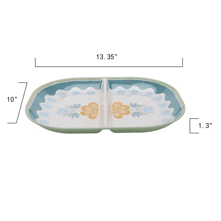 Better Homes and Gardens Bamboo Melamine Floral Divided Serving Tray | Walmart (US)